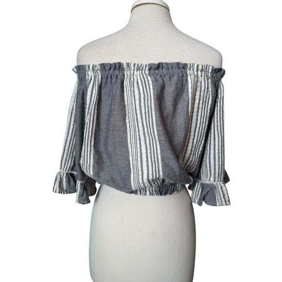 Surf Gypsy Womens M Boho Woven Off Shoulder Bell Sleeve Tassel Cropped Top Beach - Picture 4 of 7